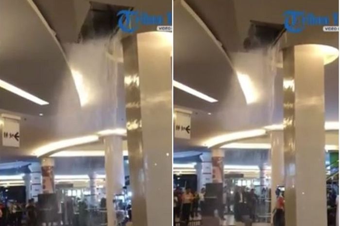 Bak Air Terjun di Dalam Mall, Plafon di Pusat Perbelanjaan Bak Air Terjun di Dalam Mall, Plafon di Pusat Perbelanjaan