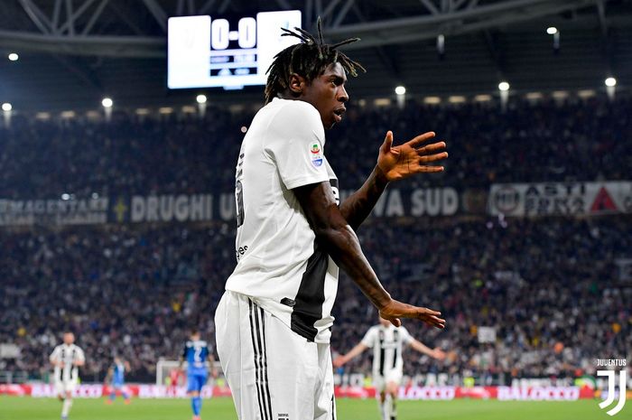 Penyerang muda Juventus, Moise Kean, mencetak gol dalam giornata ke-29 melawan Empoli di Stadion Allianz, Turin, 30 Maret 2019.