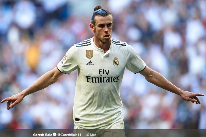 Penyerang sayap Real Madrid, Gareth Bale, merayakan gol ke gawang Celta Vigo dalam laga La Liga Spanyol, Sabtu (16/3/2019) di Stadion Santiago Bernabeu, Madrid.