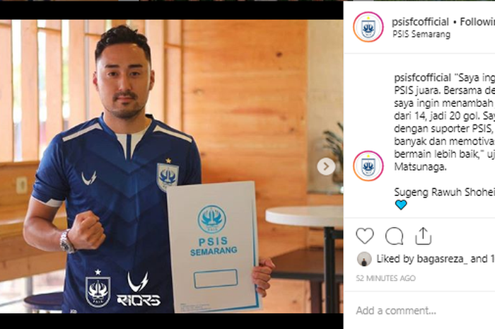 Unggahan instagram resmi PSIS Semarang soal transfer Shohei Matsunaga