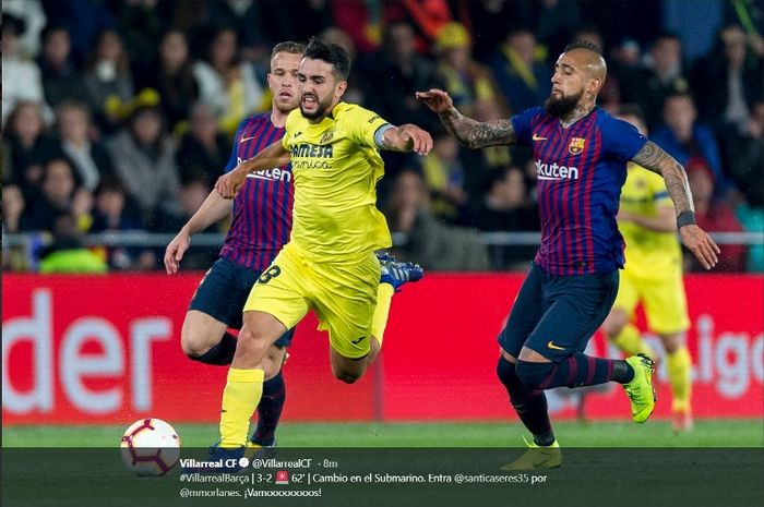 Laga Liga Sapnyol antara Villarreal dan Barcelona di Estadio de la Ceramica, Selasa (3/4/2019).