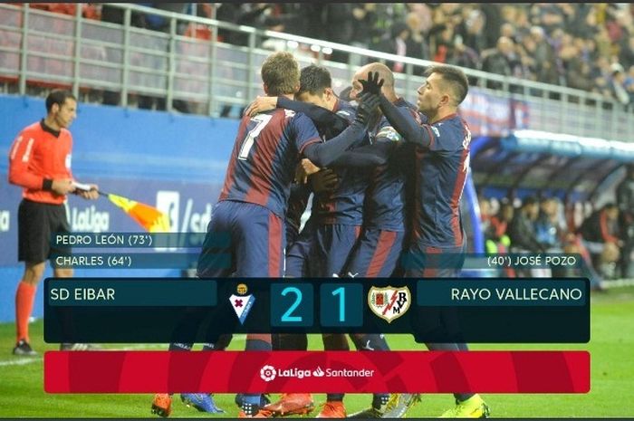 Rayo Vallecano tumbang 1-2 saat menyambangi markas Eibar pada laga pekan ke-30 Liga Spanyol, Rabu (3/4/2019)