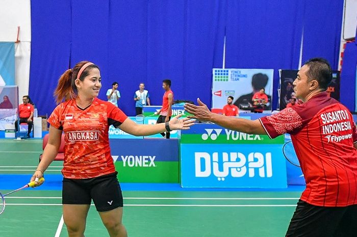 Pasangan ganda campuran Indonesia SL3-SU5 Hary Susanto/Leani Ratri Oktila, saat mengikuti FAZZA Dubai Para-Badminton International di Dubai, Uni Emirat Arab (UEA) yang berakhir Minggu (7/4/2019).