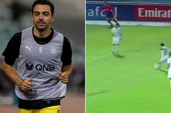 Xavi Hernandez saat mencetak gol tendangan bebas kala Al Sadd melawan Pakhtakor di penyisihan Grup D Liga Champions Asia 2019, Selasa (9/4/2019).
