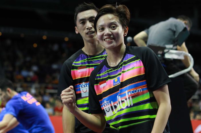 Pasangan ganda campuran Indonesia, Ronald dan Annisa Saufika, bertanding pada babak pertama Singapore Open 2019 di Singapore Indoor Stadium, Singapura, Rabu (10/4/2019). 