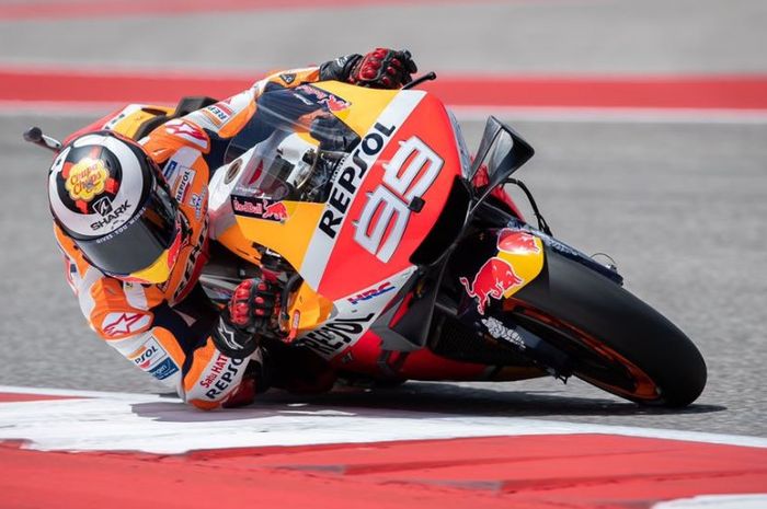 Aksi Jorge Lorenzo pada MotoGP Americas 2019, Senin (15/4/2019) WIB.