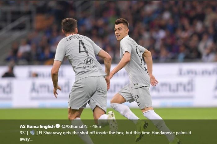 Stephan El Shaarawy mencetak gol indah dalam partai Inter Milan vs AS Roma, 20April 2019.