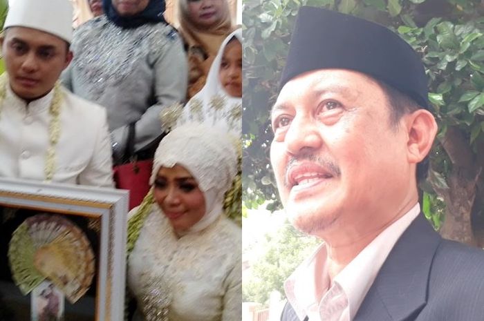 Kolase foto pernikahan Muzdalifah - Fadel Islami dan ayah Fadel Islami, Rakhmat.