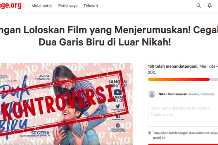 Screenshot petisi boikot film Dua Garis Biru