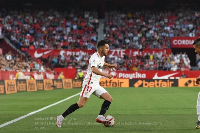 Gelandang Sevilla, Pablo Sarabia, dalam laga pekan ke-36 Liga Spanyol kontra Leganes di Stadion Ramon Sanchez Piszjuan, 3 Mei 2019 