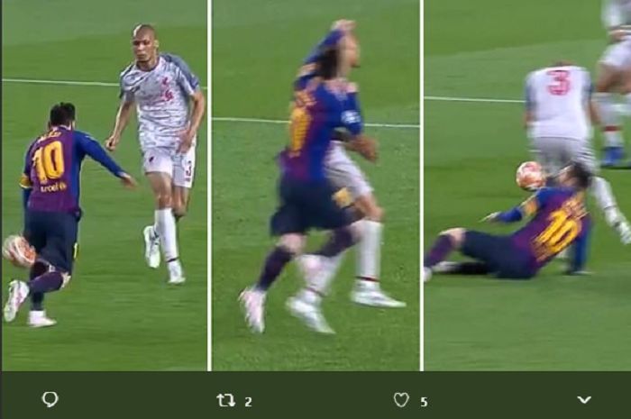 Video detik-detik Lionel Messi layangkan pukulan ke gelandang Liverpool, Fabinhi pada pertandingan leg pertama semifinal Liga Champions di Stadion Camp Nou.