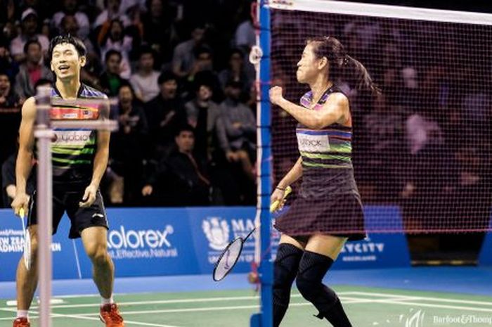 Pasangan ganda campuran Malaysia, Chan Peng Soon/Goh Liu Ying, saat berhasil memastikan gelar juara pada New Zealand Open 2019, di Eventfinda Stadium, Auckland, Selandia Baru, Minggu (5/5/2019).