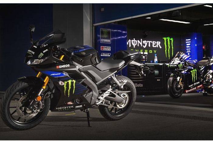 Livery Monster Energy Yamaha di MotoGP 2019 di Yamaha All New R125 yang bisa menjadi acuan untuk All New R15 di Indonesia.