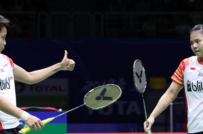 Pasangan ganda putri Indonesia, Apriyani Rahayu dan Greysia Polii, saat bertanding pada babak perempat final Piala Sudirman 2019 di Nanning, China, Jumat (24/5/2019).