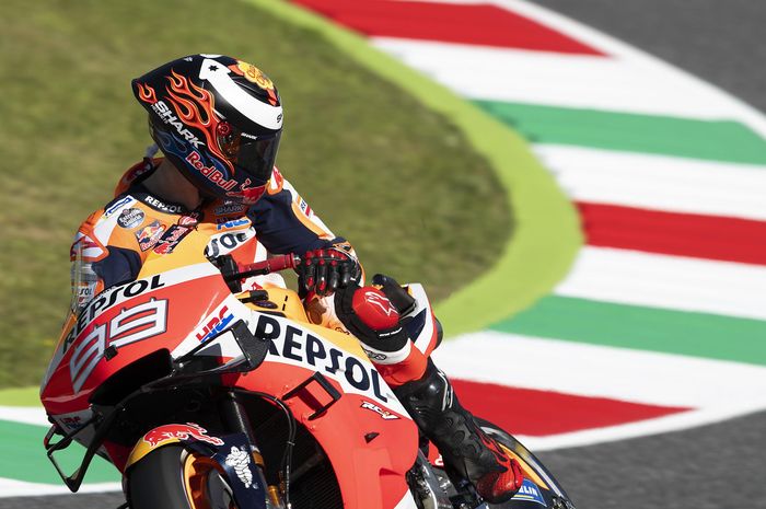 Pembalap Repsol Honda, Jorge Lorenzo, saat menjalani sesi latihan bebas MotoGP Italia 2019 di Sirkuit Mugello.