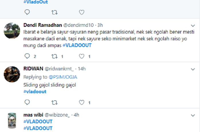 Tagar Vladoout menghiasi jagat twitter pascalaga uji coba PSIM Yogyakarta Vs timnas U-23 Indonesia.