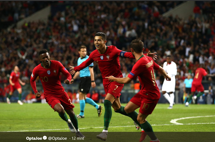 Cristiano Ronaldo mencetak hat-trick ke-7 sepanjang kariernya memperkuat timnas Portugal, Rabu (5/6/2019).