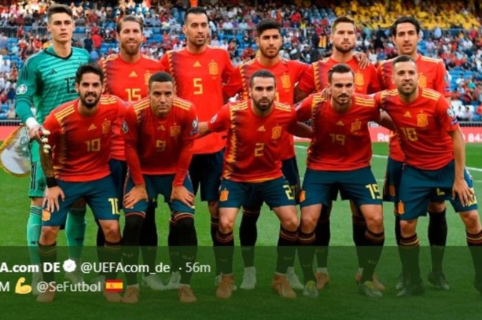 Timnas Spanyol saat menghadapi Swedia dalam lanjutan Kualfikasi Piala Eropa 2020 di estadio Santiago Bernabeu, Senin (10/6/2019).