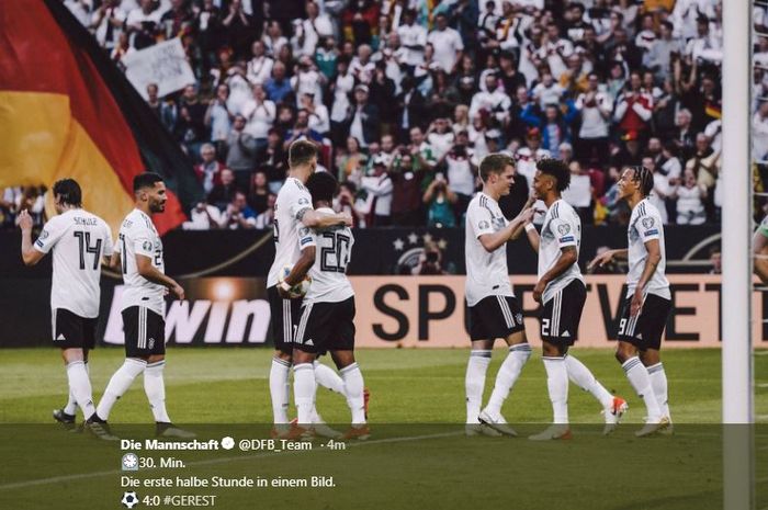Pemain timnas Jerman merayakan gol ke gawang Estonia pada duel kualifikasi Euro 2020.
