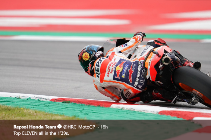 Jorge Lorenzo (Repsol Honda) saat melakoni sesi kualifikasi MotoGP Catalunya 2019, di Circuit de Catalunya-Barcelona, Spanyol, Sabtu (15/6/2019).