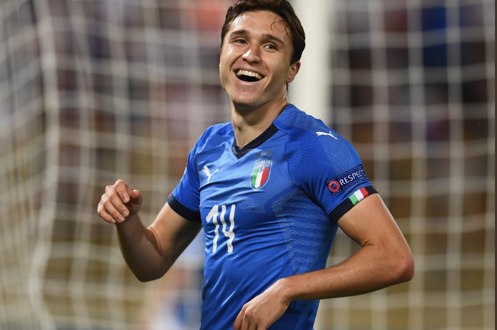 Federico Chiesa, menjadi bintang kemenangan 3-1 timnas U-21 Italia atas Spanyol di Euro U-21 2019, Minggu (16/6/2019) di Bologna.