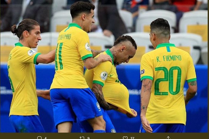 Pemain timnas Brasil dalam Laga Copa America 2019.