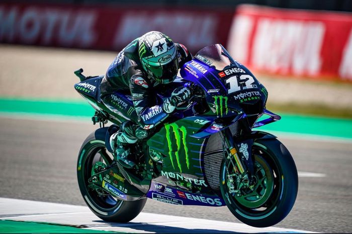 Aksi pembalap Monster Energy Yamaha, Maverick Vinales pada sesi latihan bebas MotoGP Belanda 2019, Jumat (28/6/2019)