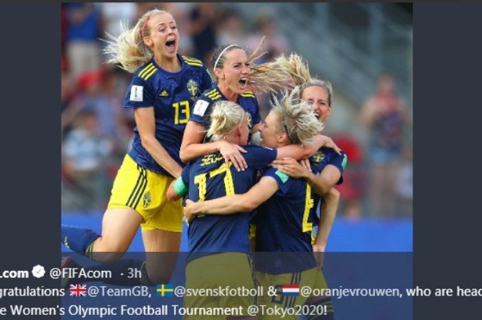Kegembiraan para pemain timnas putri Swedia setelah mengamankan tiket semifinal Piala Dunia Wanita 2019.