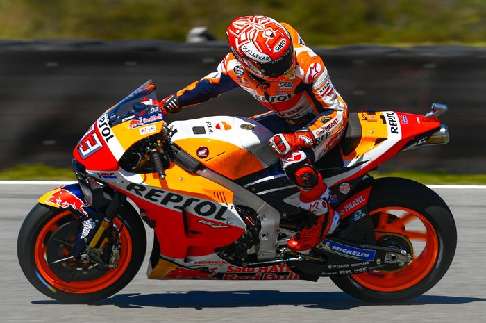 Pembalap Repsol Honda, Marc Marquez, pada sesi kualifikasi MotoGP Belanda di Sirkuit Assen, Sabtu (29/6/2019).