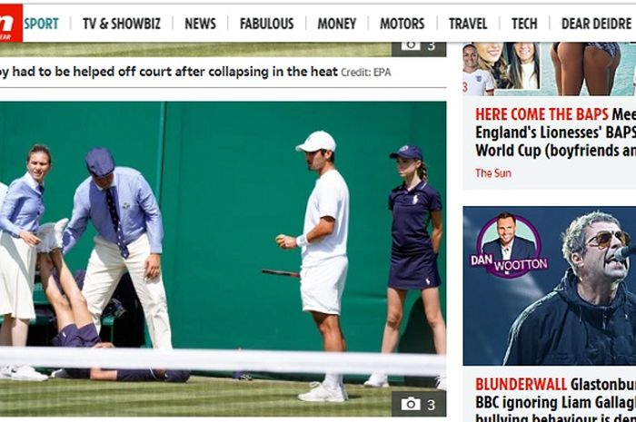 Ball boy pingsan karena kepanasan saat bertugas di turnamen tenis Wimbledon 2019.