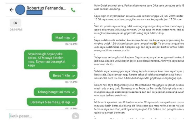 Akhir Kisah Dika Penumpang Ojek Online Yang Viral Karena Bayar Driver Dengan 1 Kilogram Beras Semua Halaman Grid Hot