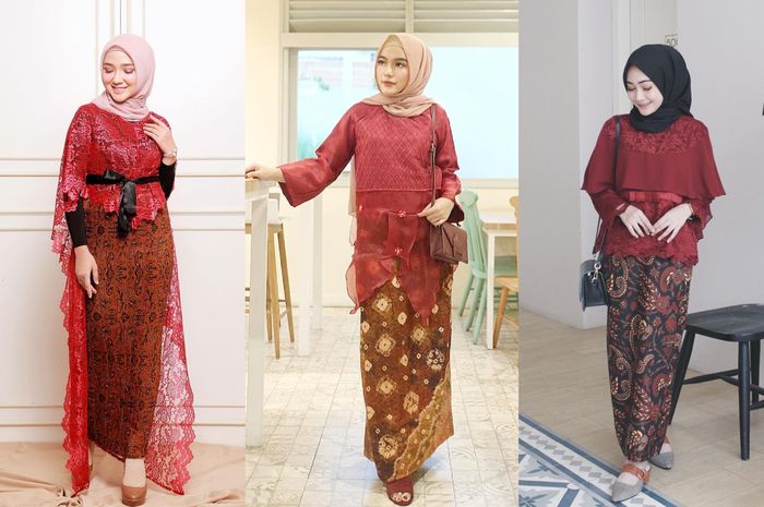 4 Paduan Kebaya Hijab Merah Kain Batik Biar Jadi Pusat