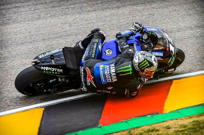 Aksi pembalap Monster Energy Yamaha, Maverick Vinales pada hari pertama MotoGP Jerman 2019, Jumat (5/7/2019)