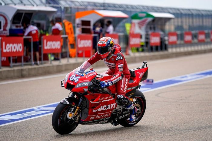 Pembalap Mission Winnow Ducati, Andrea Dovizioso, saat turun pada hari pertama MotoGP Jerman 2019, Jumat (5/7/2019)