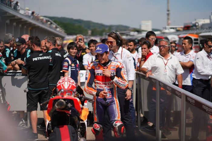 Pembalap Repsol Honda, Marc Marquez usai melakoni sesi kualifikasi MotoGP Jerman 2019, Sabtu (7/7/2019)