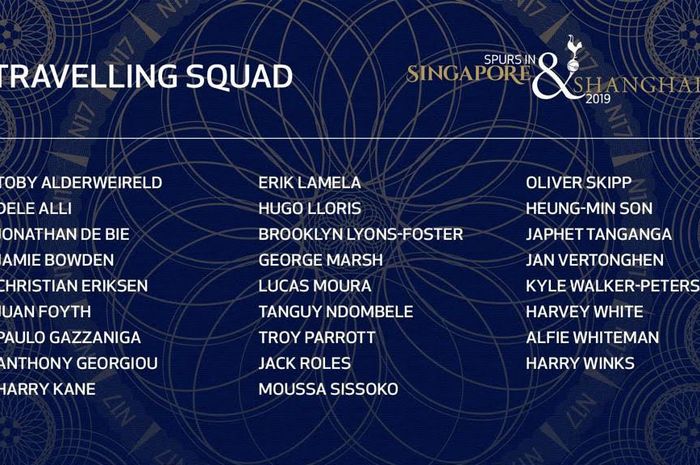 Skuad Tottenham Hotspur untuk menghadapi tur pramusim di International Champions Cup 2019.