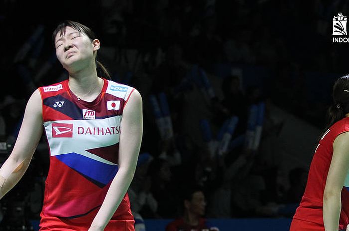 Pasangan ganda putri Indonesia, Mayu Matsumoto/Wakana Nagahara, tampil pada Indonesia Open 2019 di Istora Senayan, Jakarta.