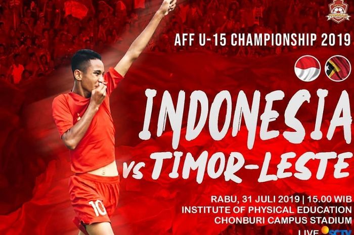 Timnas U-15 Indonesia versus Timnas U-15 Timor Leste dalam Grup A Piala AFF U-15 2019 di Chonburi, Thailand.