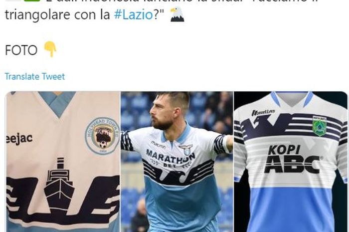 Jurnalis Sky Sport Italia, Gianluca Di Marzio, menyoroti kesamaan jersey Lazio dengan tim Liga 3, Persikoba Batu