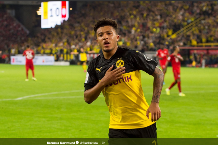 Jadon Sancho, menyumbang satu gol dan satu assist dalam kemenangan 2-0 Borussia Dortmund atas Bayern Muenchen di laga DFL Supercup 2019, Sabtu (3/8/2019) di Signal Iduna Park, Dortmund.