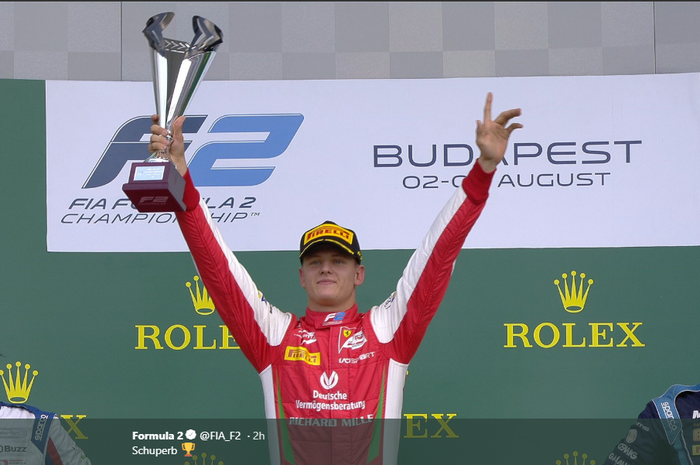 Mick Schumacher, menjadi juara seri F2 untuk pertama kalinya di Hungaroring, Hungaria, Minggu (4/8/2019).