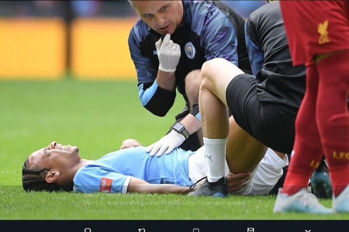 Leroy Sane mengalami cedera saat Manchester City menghadapi Liverpool pada ajang Community Shield di Wembley, 4 Agustus 2019.