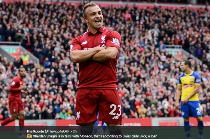 Winger Liverpool, Xherdan Shaqiri, tengah diincar oleh AS Monaco.