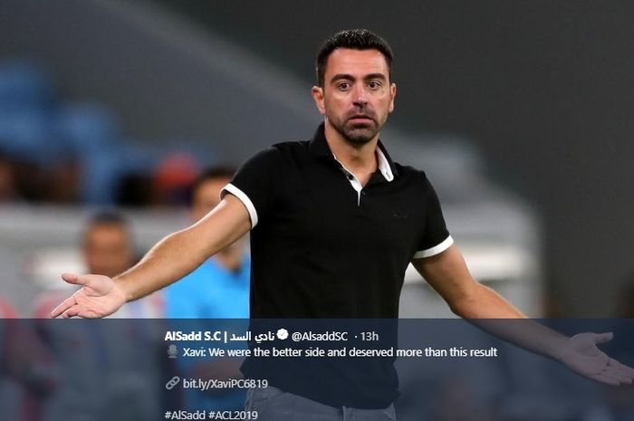 Pelatih Al Sadd, Xavi Hernandez, dalam laga kontraAl Duhail pada Selasa (6/8/2019).