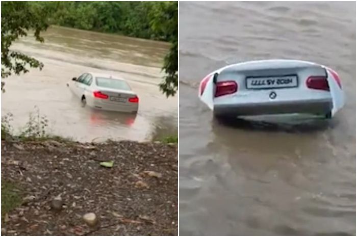 Seorang Pria Hanyutkan Mobil Mewah BMW Senilai Rp 600 Juta Itu ke Kali Berarus Deras