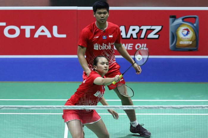 Aksi Praveen Jordan/Melati Daeva Okatavianti pada Kejuaraan Dunia BWF 2019, Rabu (21/8/2019)