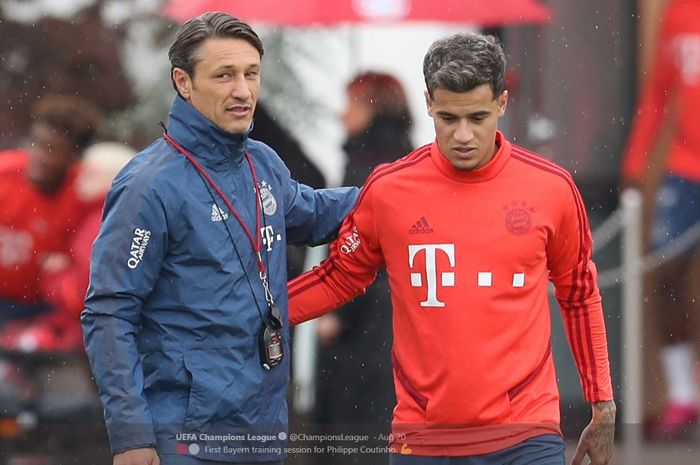 Philippe Coutinho (kanan) bersama pelatih Bayern Muenchen, Niko Kovac.
