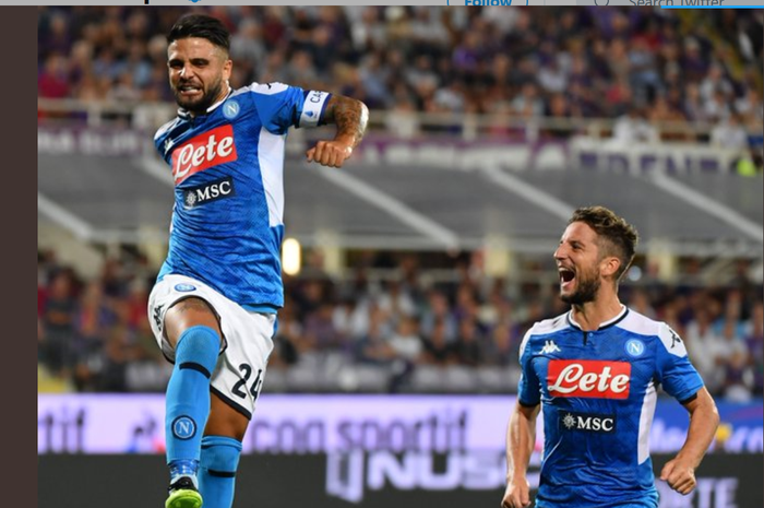 Lorenzo Insigne merayakan gol yang dicetaknya dalam laga Fiorentina kontra Napoli pada pekan pertama Liga Italia 2019-2020, Minggu (25/8/2019) dini hari WIB.