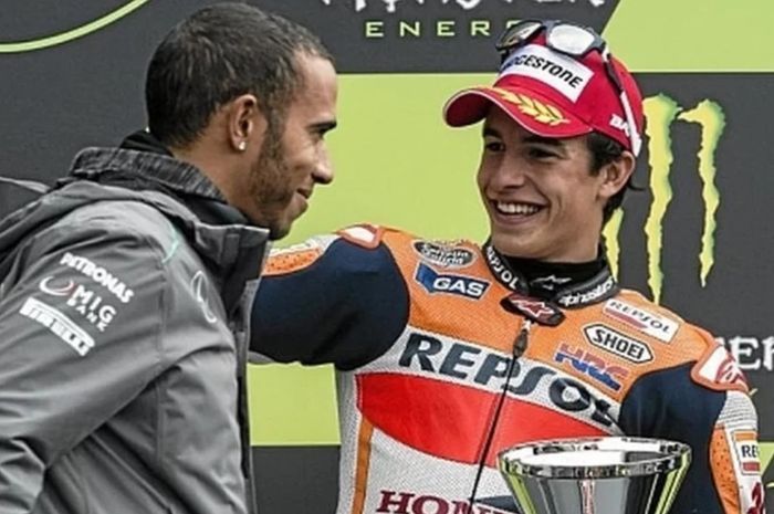 Marc Marquez menantang Lewis Hamilton untuk adu balap di F1 maupun MotoGP.