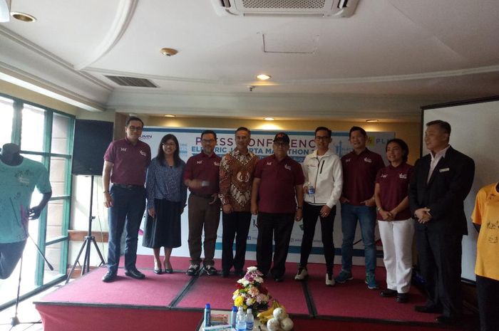 Suasana konferensi pers Jakarta Marathon di Hotel Aryaduta, Kamis (29/8/2019).